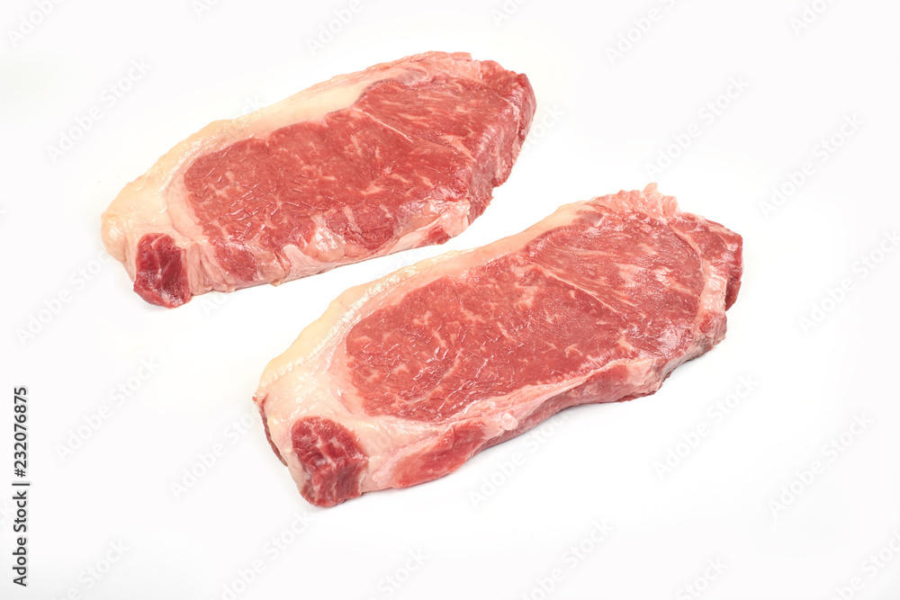 raw beef sirloin steak isolated on white background