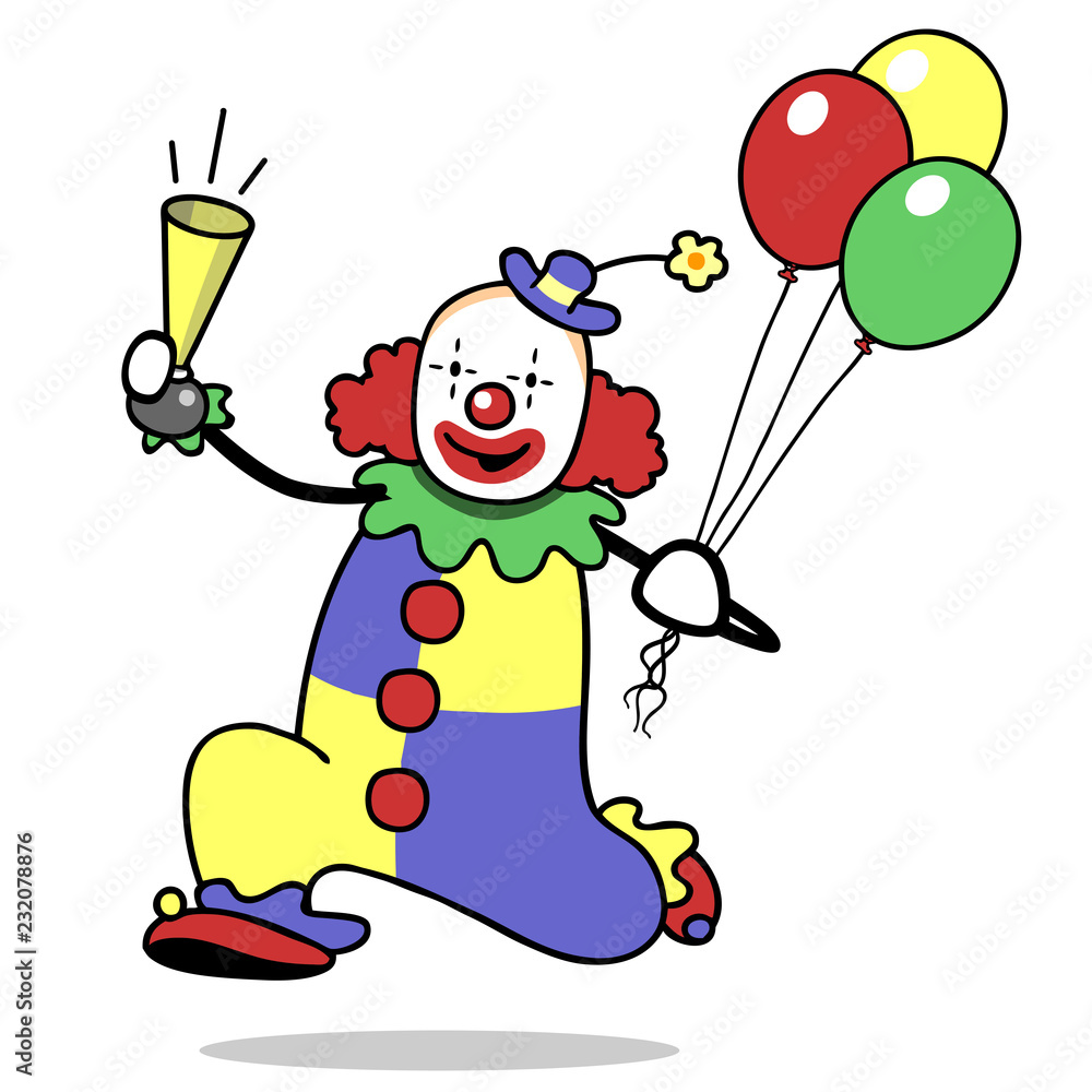 Mann als Clown im Zirkus rennt mit Hupe Stock Illustration