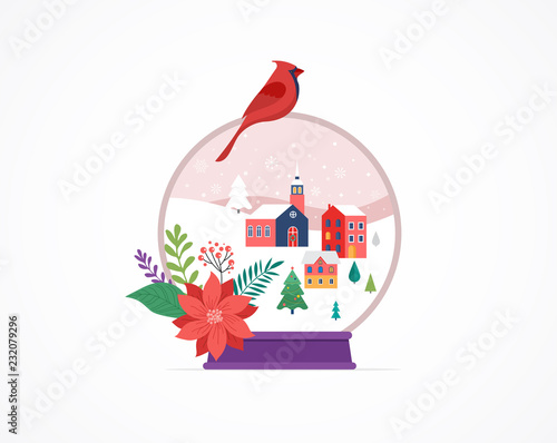 Merry Christmas, Winter wonderland scenes in a snow globe, concept vector illustration