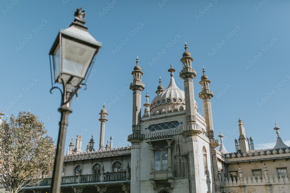 BRIGHTON, ENGLAND - October 24th, 2018: The Pavilion monument in Brighton city, with daylight, during a sunny day.