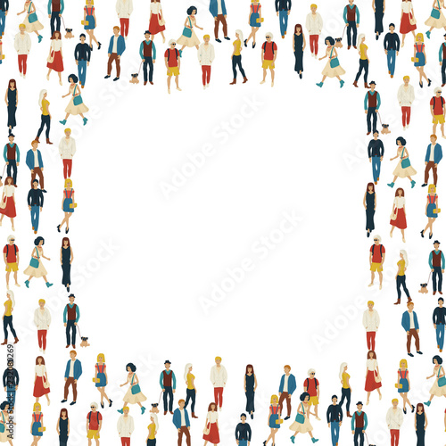 Large group of people in the shape of square. Vector illustration