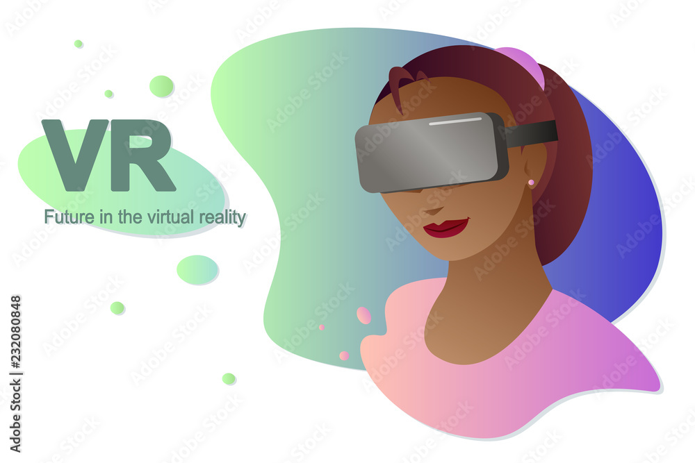 Flat illustration woman and virtual reality gadget
