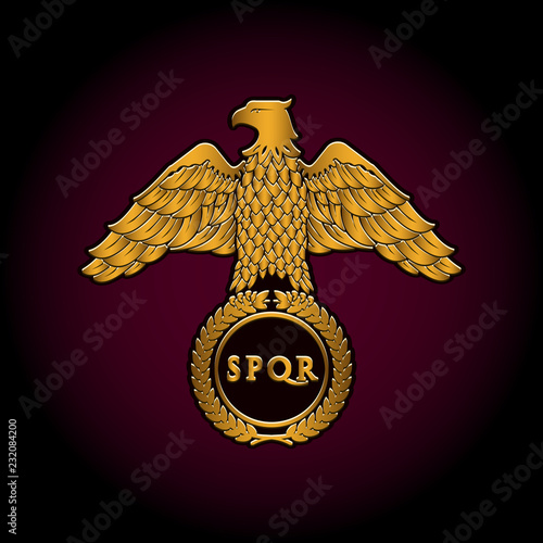 Golden symbol of a Roman eagle vector illustration.
