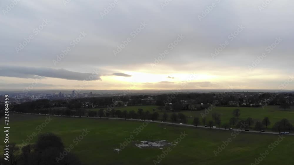 Aerial view over a park with a big lake at Roundhay Park in Leeds West Yorkshire Aerial view over a park with a big lake at Roundhay Park in Leeds West Yorkshire