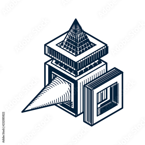 Abstract vector isometric dimensional shape made using geometric figures.
