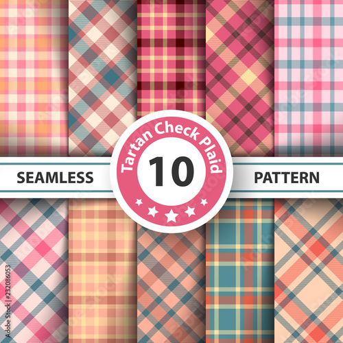 Classic tartan, Picnic tablecloth, Gingham, Buffalo, Lamberjack, Merry Christmas check plaid seamless patterns.