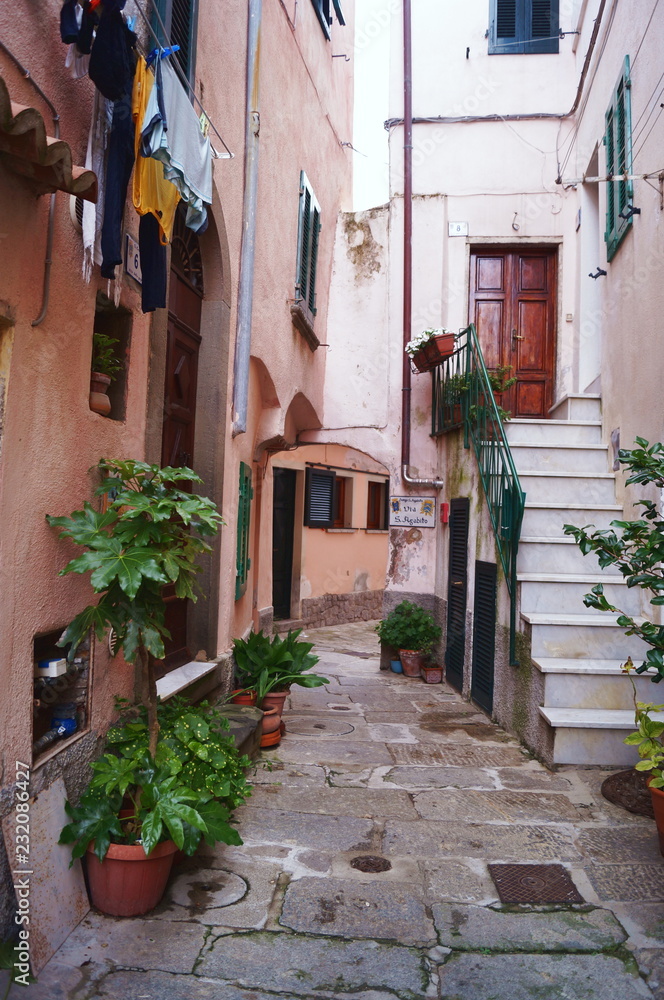 Street in the village of Poggio, Elba Island, Tuscany, Italy