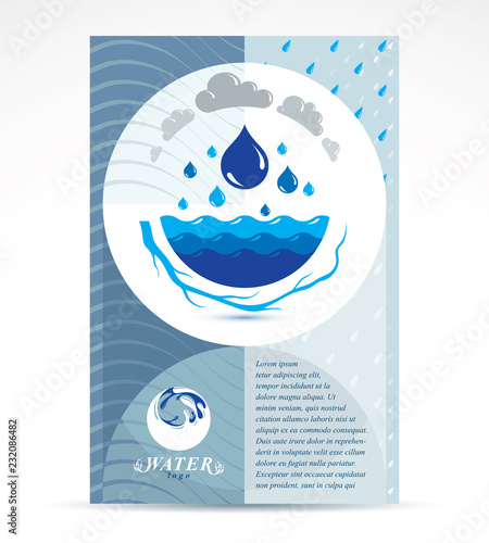 Water treatment company advertising flyer. Global water circulation conceptual design, blue planet.