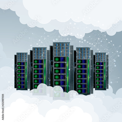 Vector drawing super computer.Cloud computing concept.	