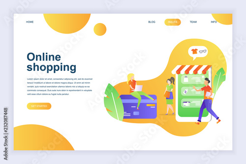 Modern flat design concept of Online Shopping for website and mobile website development. Landing page template. E-commerce market, shopping payment or customer support. Vector illustration.