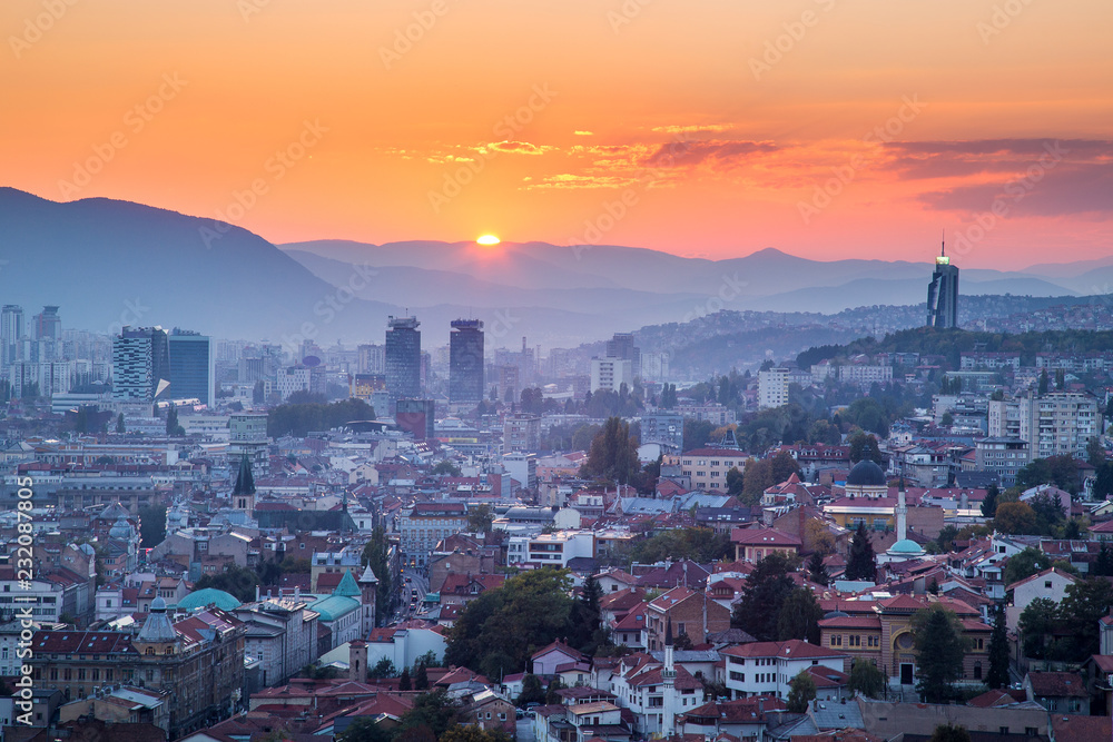 Sunset at Sarajevo city