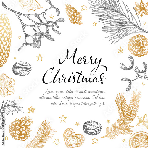 Vintage vector handdrawn Christmas card