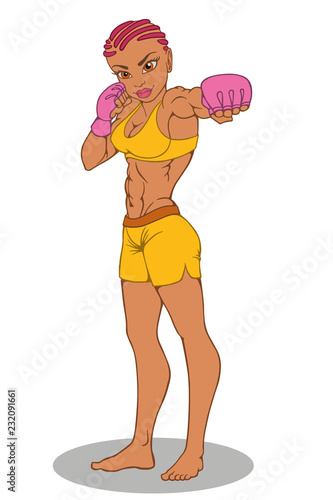 Girl boxer on a white background. Vector illustration