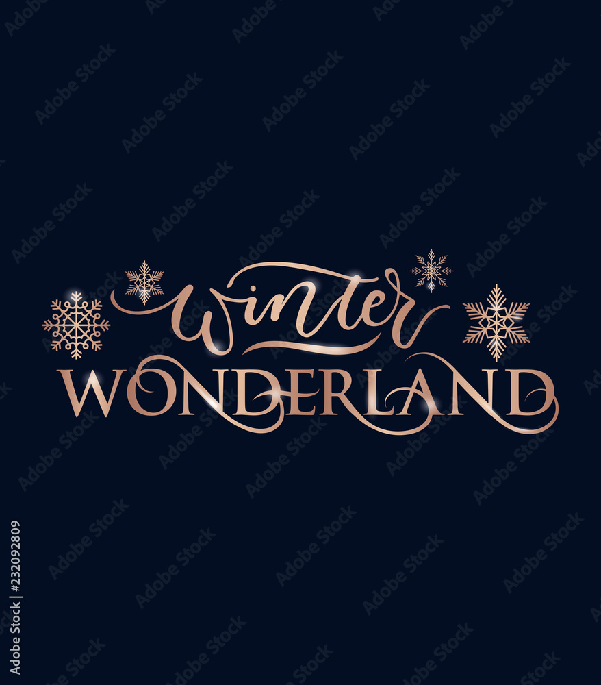 Winter wonderland inspirational holidays card with rose gold lettering Winter wonderland inspirational holidays card with rose gold lettering