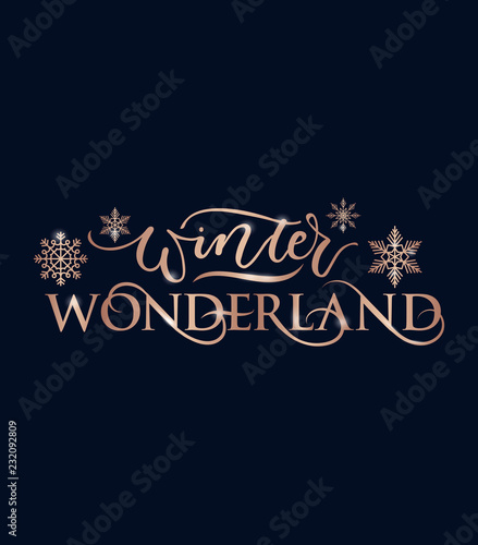 Winter wonderland inspirational holidays card with rose gold lettering