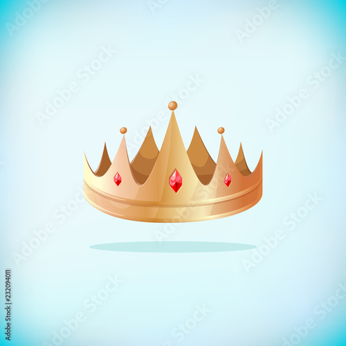 Gold crown. Awards for winners sign. Champion symbol. Leadership sign. Royal king. Can be used for label, logo, hotel, game. Vector Illustration