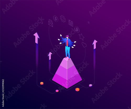 Multitasking concept - modern colorful isometric vector illustration