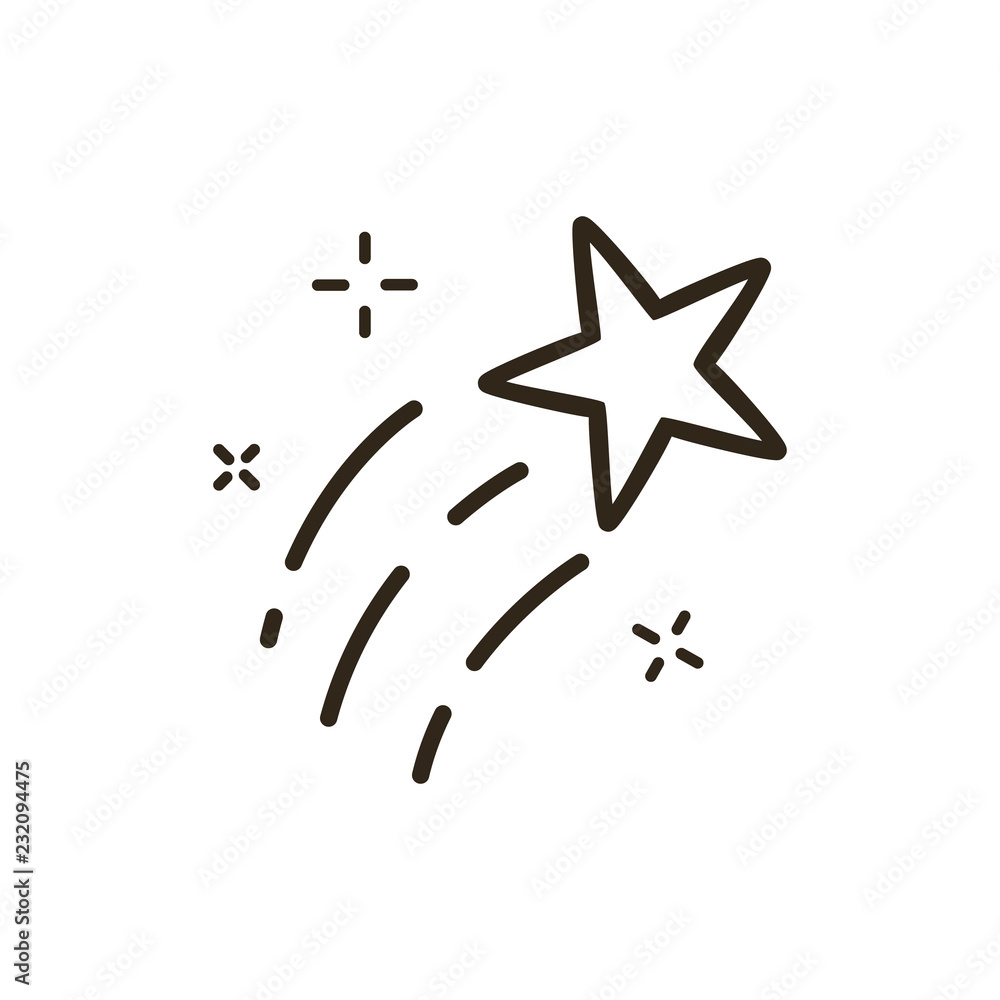 black and white simple vector outline line art icon of flying star black and white simple vector outline line art icon of flying star