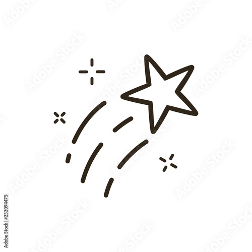 black and white simple vector outline line art icon of flying star