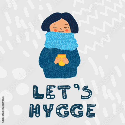 Lets hygge card colored girl in sweater