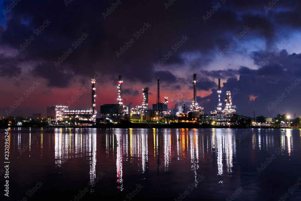 oil refinery at twilight night
