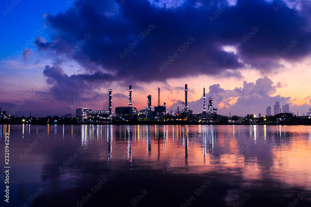 oil refinery at twilight night