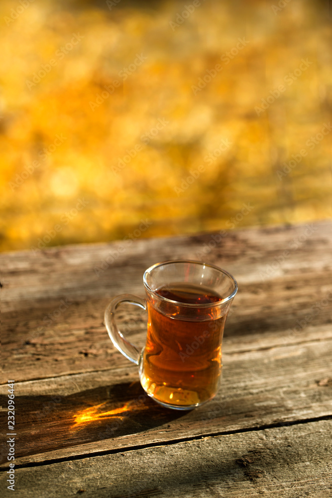 cup of tea on balcony with nature view. Cup of autumn tea. cup of tea on balcony with nature view. Cup of autumn tea.