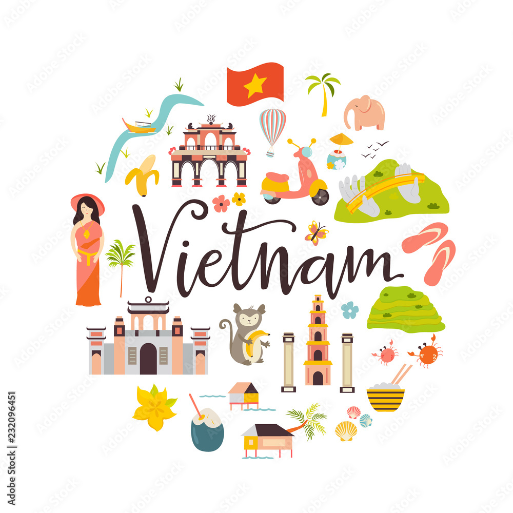 Vietnam cartoon vector banner. Travel illustration