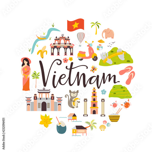 Vietnam cartoon vector banner. Travel illustration