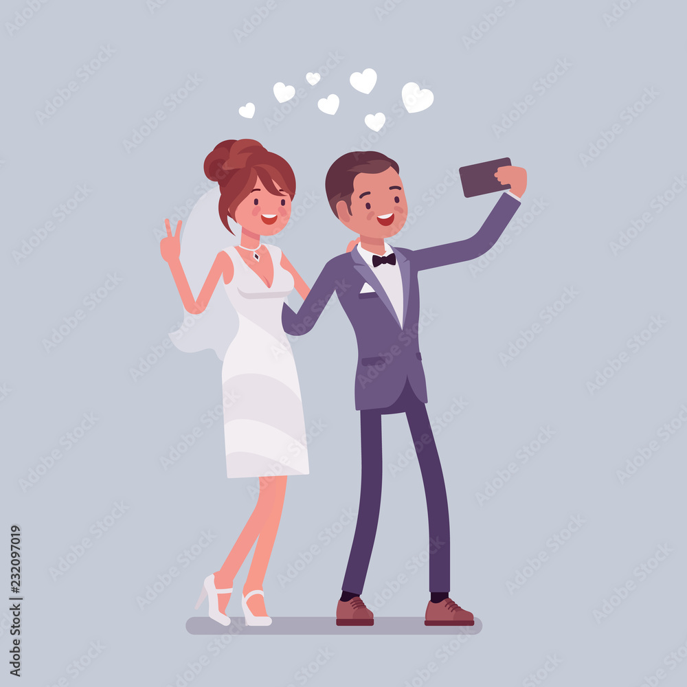 Newlywed taking selfie by phone Newlywed taking selfie by phone