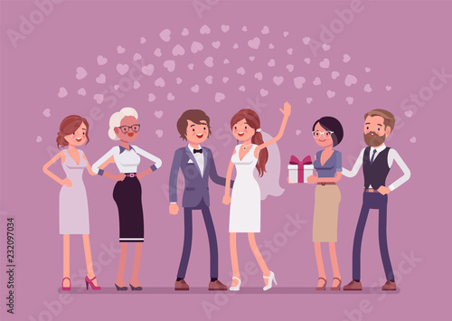 Wedding ceremony, newlywed and guests