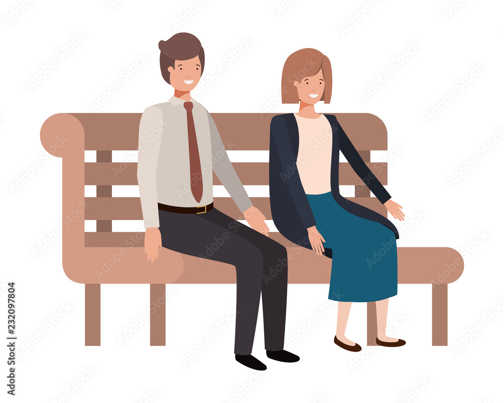 Obraz premium couple of business sitting in park chair avatar character
