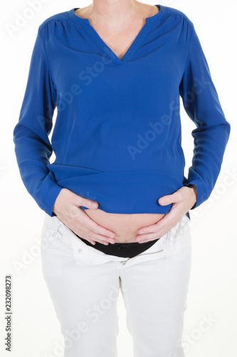 Young woman expecting baby pregnant girl on white background