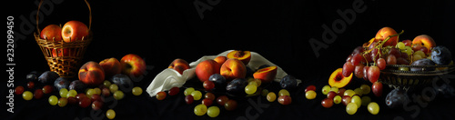 Large-format panorama-still life with fruit on a dark background