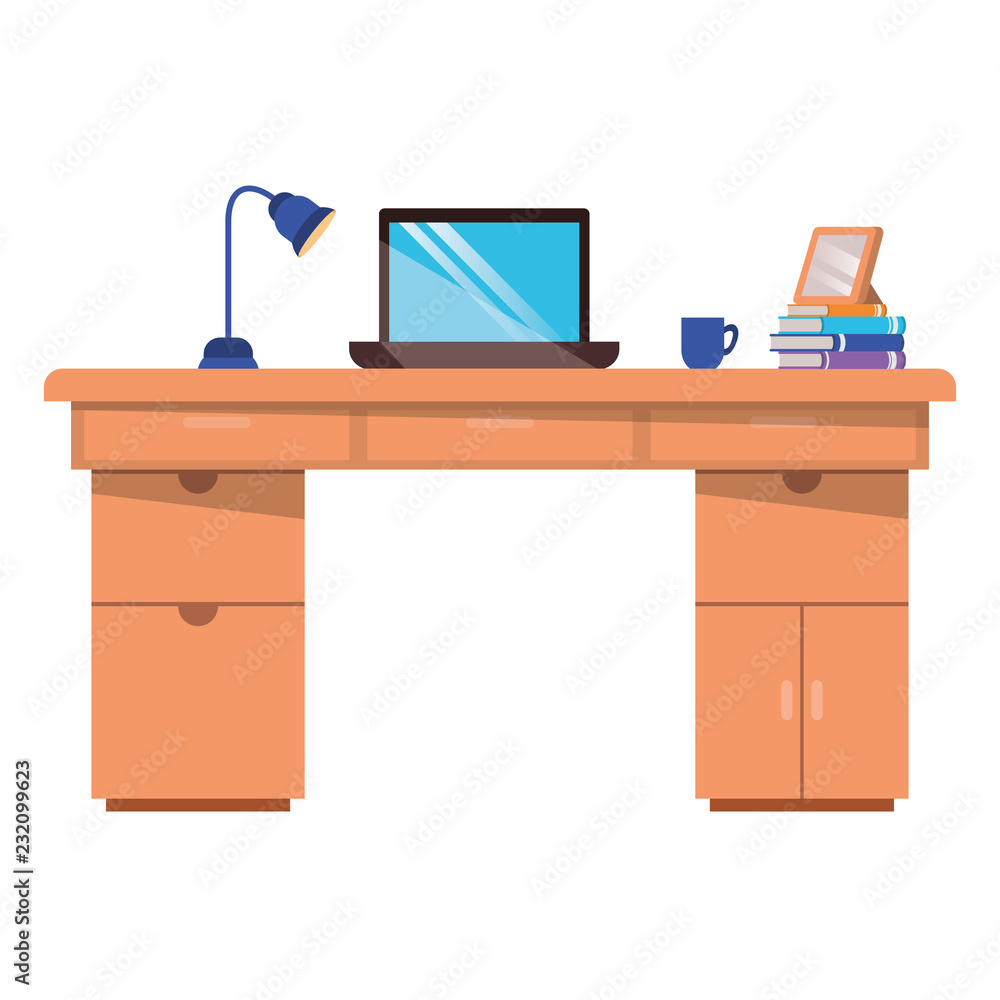 office desk with laptop isolated icon office desk with laptop isolated icon