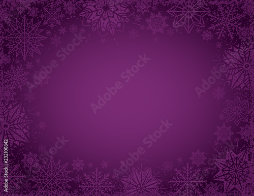 Purple christmas background with frame of snowflakes and stars, vector illustration