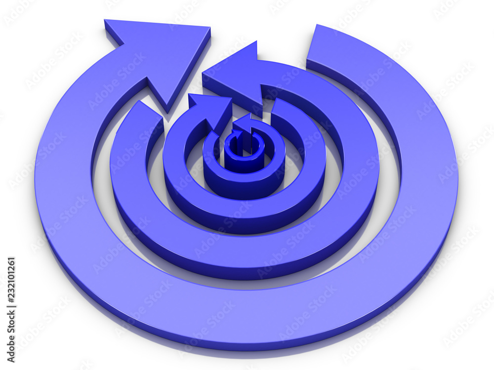 concentric circular arrows with blue gradient in opposite directions alternately 3D Illustration concentric circular arrows with blue gradient in opposite directions alternately 3D Illustration