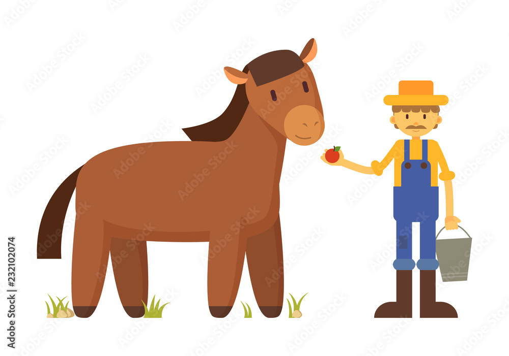 Farmer with Apple and Horse Cartoon Illustration Farmer with Apple and Horse Cartoon Illustration