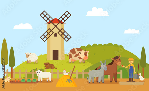 Small Rural Farm or Ranch with Cartoon Characters