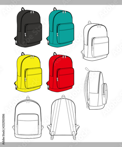 Backpack vector illustration flat sketches template