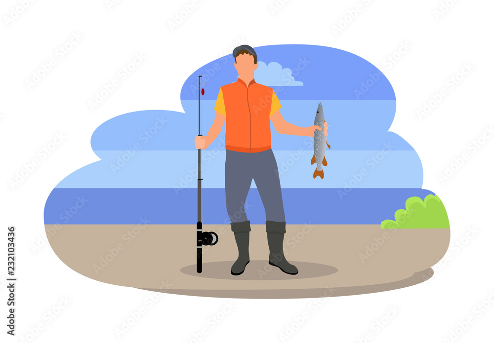 Fishing Fisherman with Rod Vector Illustration Fishing Fisherman with Rod Vector Illustration