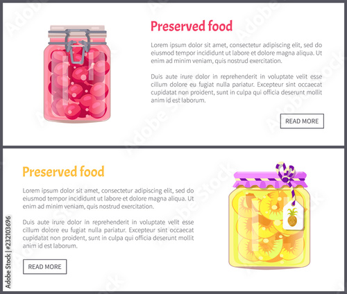 Preserved Fruit in Glass Jars Set Vector Icon