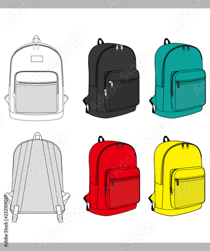 Backpack vector illustration flat sketches template