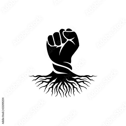 Hand fist and root logo design inspiration - Rebel logo design inspiration