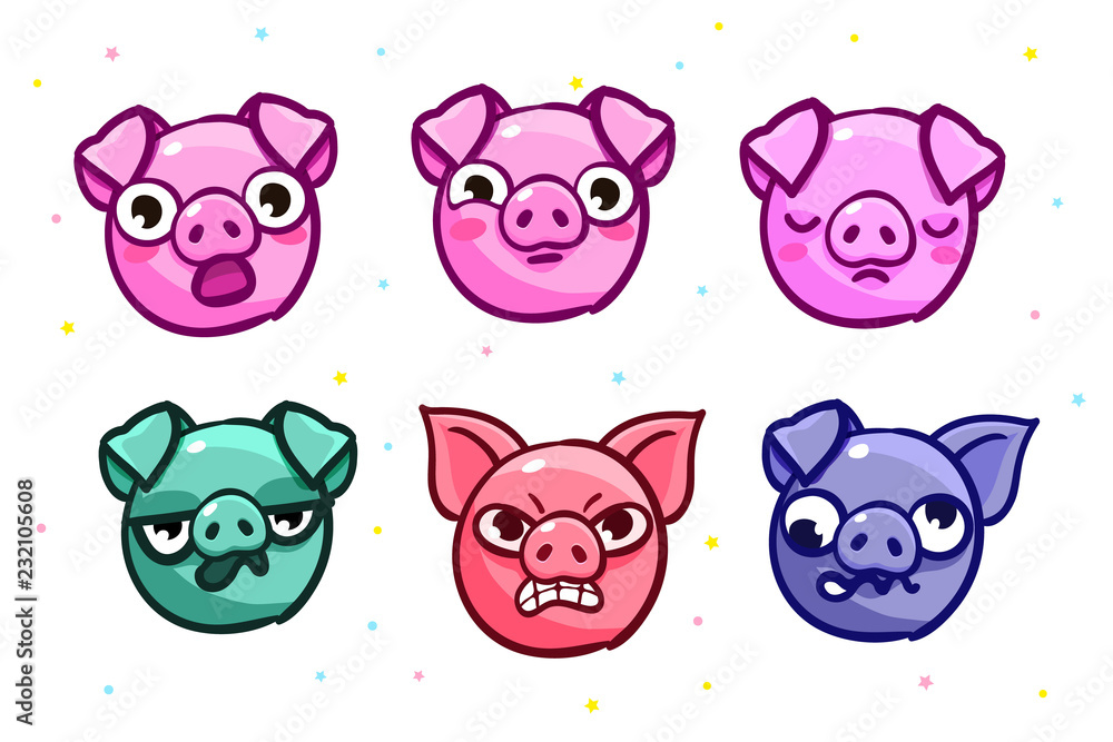 Pig is a symbol of 2019 new year. Head of the Emoji Pig in pop art style. Pig is a symbol of 2019 new year. Head of the Emoji Pig in pop art style.