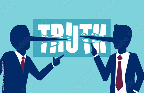vector of two businessmen politicians lying to each other leading business dishonestly.
