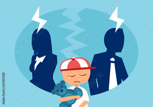 Vector of a couple man and woman having an argument with a stressed crying child in the middle.