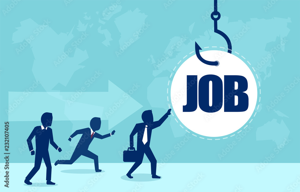 Vector of business people running to get a job on the fish hook. Vector of business people running to get a job on the fish hook.