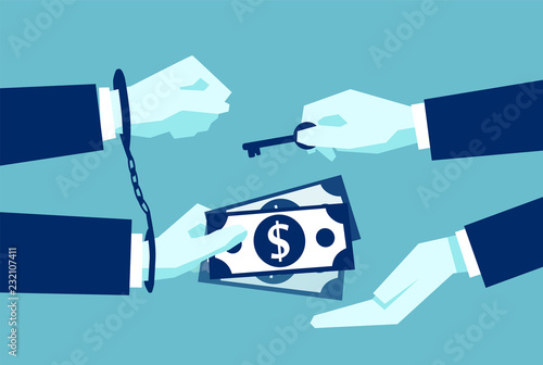 Businessman giving money in return of release
