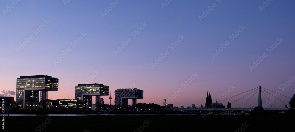 Skyline of Cologne during Sunset with Cathedral